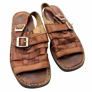Born Woven Leather Fisherman Sandals Brown Buckle Comfort Sandals Size 8